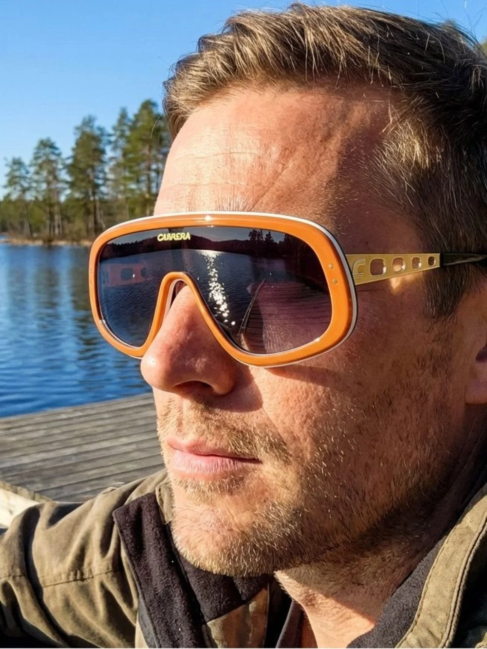 New Carrera Flaglab 17 C3E9O Oversized Shield Sunglasses in Orange, Authentic - Picture 2 of 12